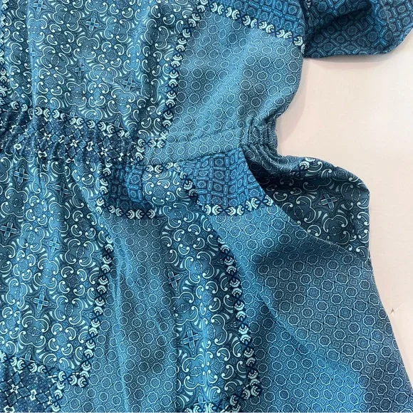 Torrid Blue Patchwork Short Sleeve Pockets Challis Flare Dress Size 1X - Picture 6 of 10